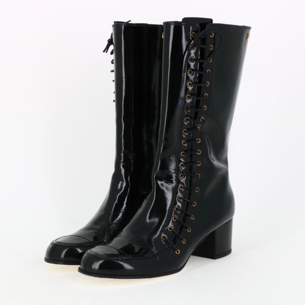 RARE Chanel Patent Leather Black Boots EU39.5
